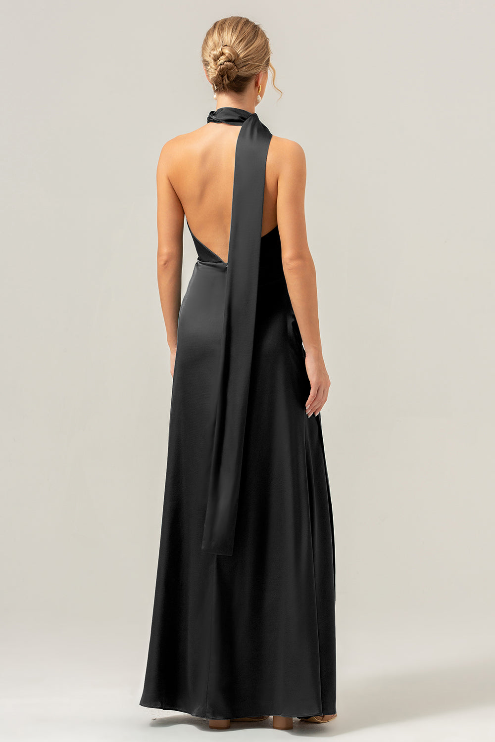 Blue White Flower Deep V Neck Streamer Backless Long Bridesmaid Dress with Slit