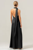 Blue White Flower Deep V Neck Streamer Backless Long Bridesmaid Dress with Slit
