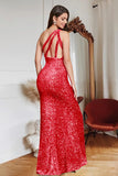 Glitter Royal Blue Mermaid One Shoulder Sequins Prom Dress With Slit