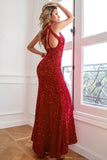 Mermaid One Shoulder Fuchsia Sequins Long Prom Dress with Split Front