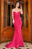 Sparkly Mermaid Sweetheart Hot Pink Sequins Long Prom Dress