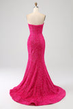 Sparkly Mermaid Sweetheart Hot Pink Sequins Long Prom Dress