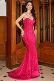 Sparkly Mermaid Sweetheart Hot Pink Sequins Long Prom Dress