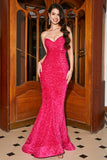 Sparkly Mermaid Sweetheart Hot Pink Sequins Long Prom Dress