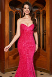 Sparkly Mermaid Sweetheart Hot Pink Sequins Long Prom Dress