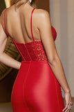 Red Corset Spaghetti Straps Appliqued Mini Tight Homecoming Dress