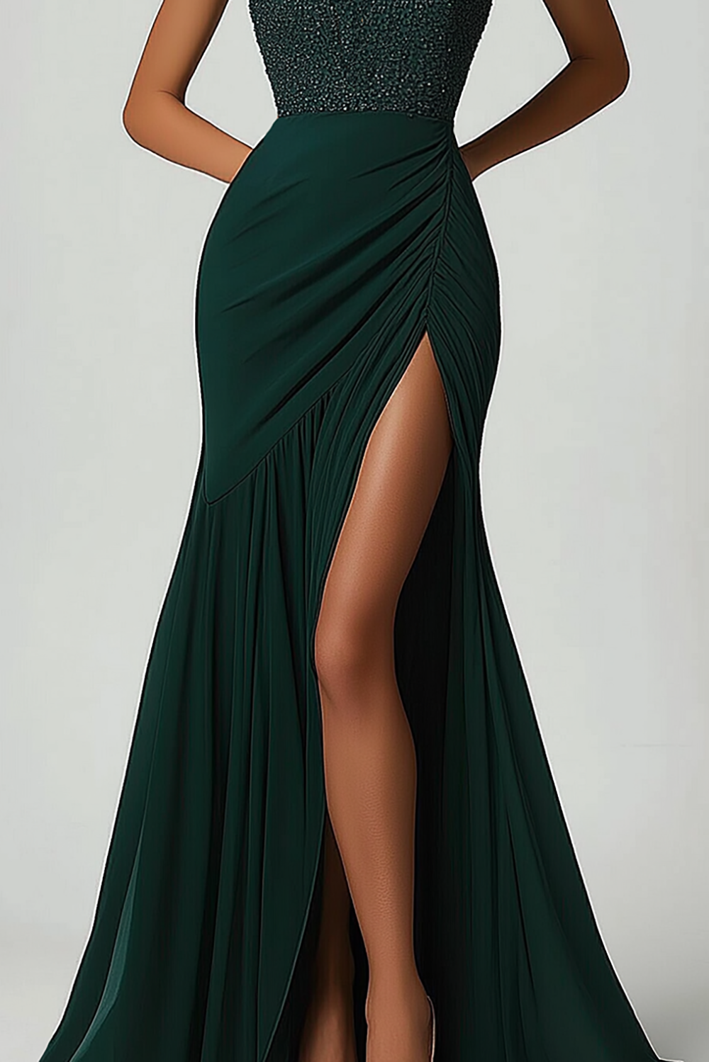 Sparkly Green Mermaid Strapless Sequins Prom Dress with Slit