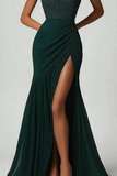 Sparkly Green Mermaid Strapless Sequins Prom Dress with Slit