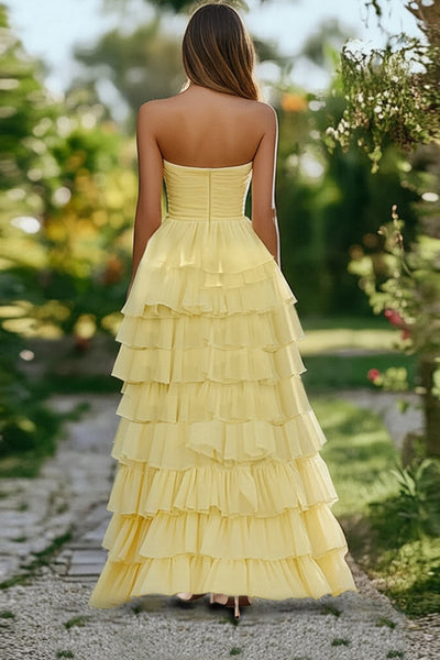 Elegant Short Front Long Back Chiffon Dresses Daffodil