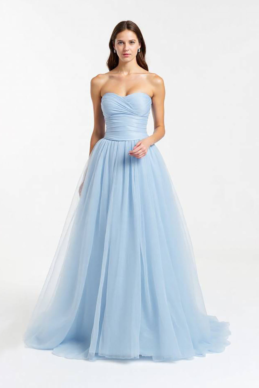 A line Light Blue Sweetheart Pleated Strapless Long Prom Dress