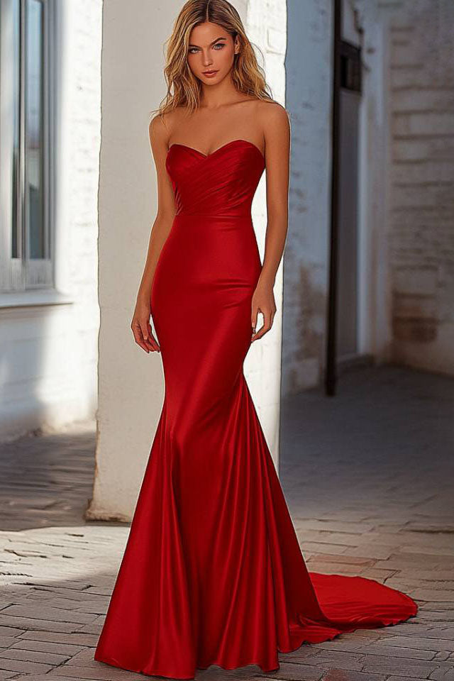 Red Mermaid Strapless Corset Long Prom Dress