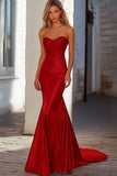 Red Mermaid Strapless Corset Long Prom Dress