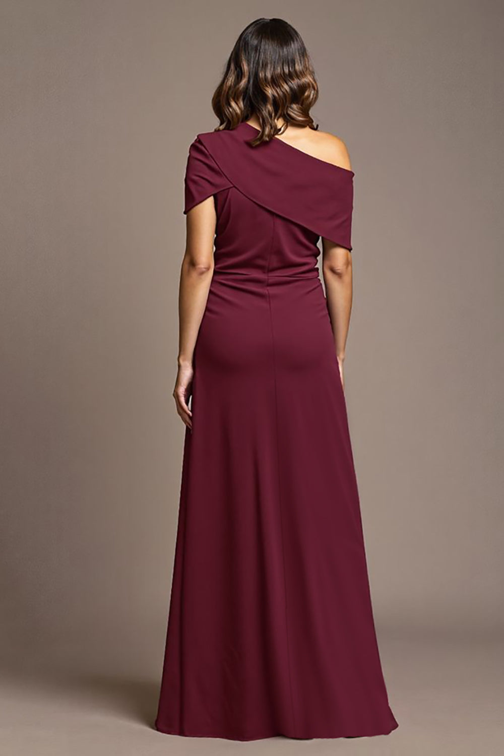 Burgundy A Line Long Mother Of The Bride Dress With Slit
