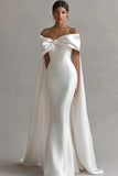 Ivory Mermaid Off The Shoulder Wedding Dress Wth Bow