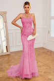 Fuchsia Mermaid Long Prom Dress with Appliques