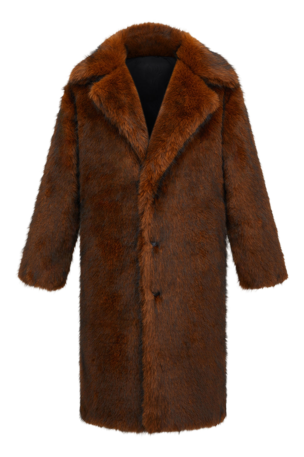 Faux Fur Thickened Lapel Midi Men's Brown Coat