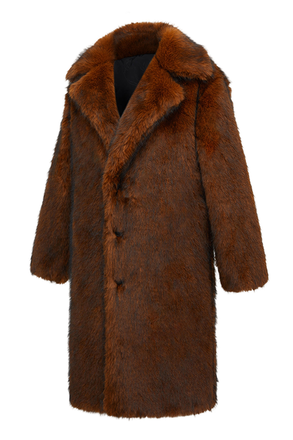 Faux Fur Thickened Lapel Midi Men's Brown Coat