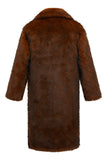Faux Fur Thickened Lapel Midi Men's Brown Coat