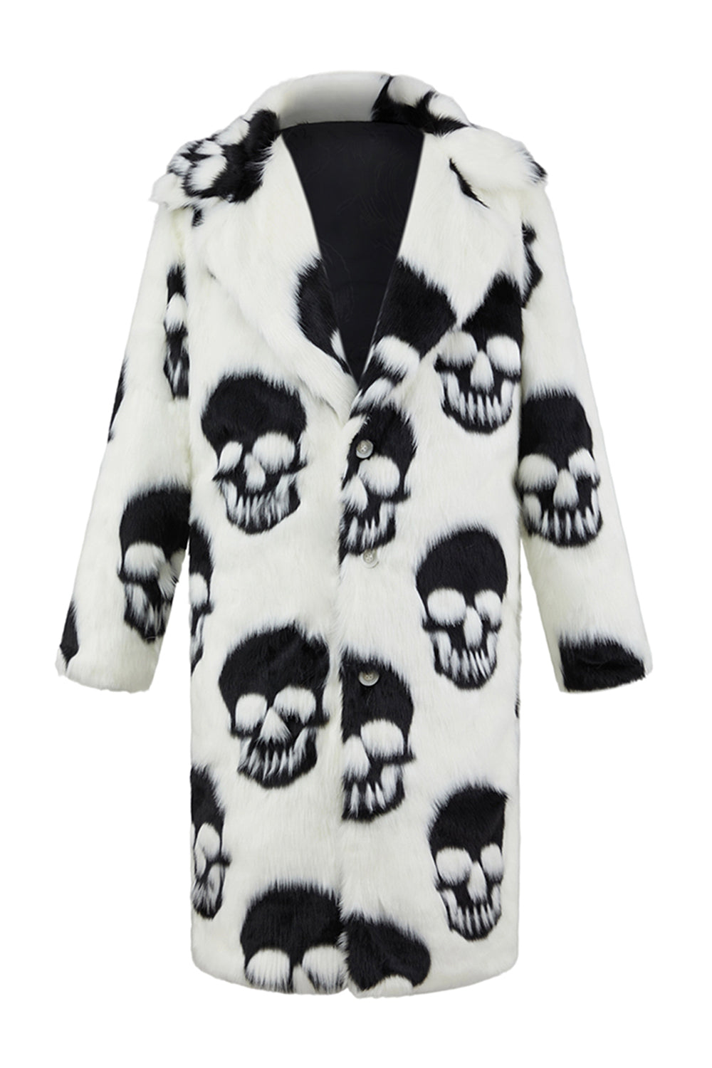 White Black Skull Warm Men's Faux Fur Coat
