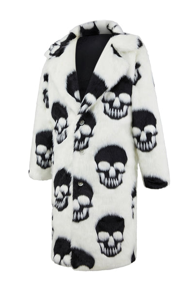 ZAPAKA White Black Skull Men's Coat Warm Lapel Faux Fur Jacket