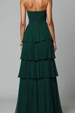 Dark Green Strapless Tiered Prom Dress with Slit