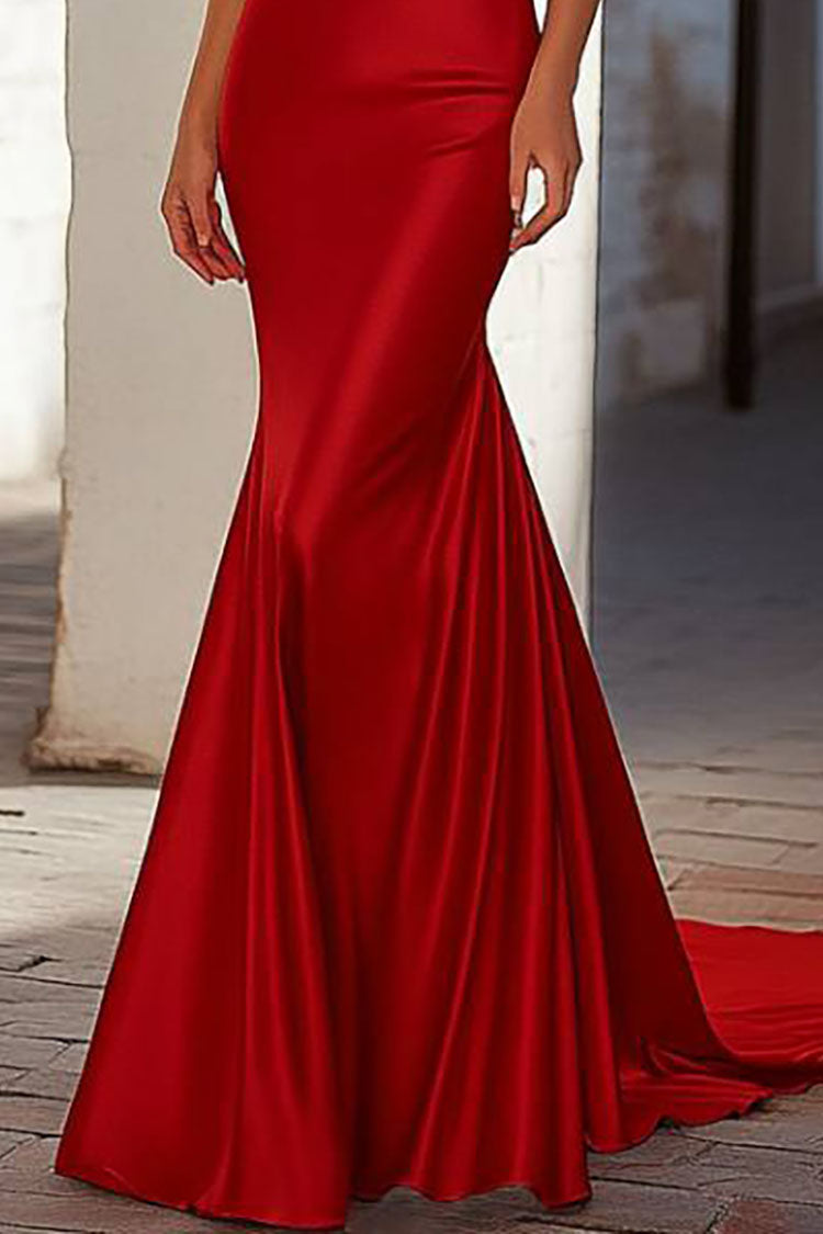 Red Mermaid Strapless Corset Long Prom Dress