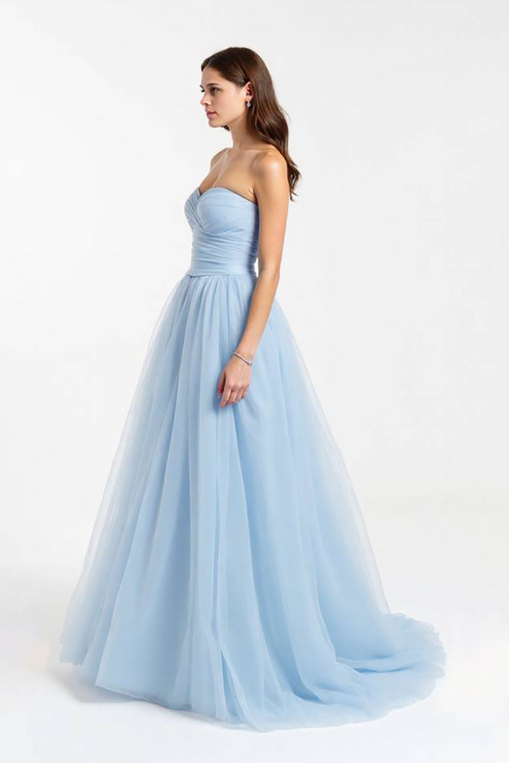 A line Light Blue Sweetheart Pleated Strapless Long Prom Dress