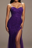 Mermaid Purple Spaghetti Straps Prom Dress With Slit
