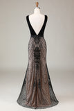 Sparkly Burgundy Mermaid Deep V Neck Long Prom Dress with Open Back