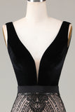 Sparkly Burgundy Mermaid Deep V Neck Long Prom Dress with Open Back