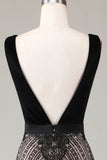 Sparkly Burgundy Mermaid Deep V Neck Long Prom Dress with Open Back