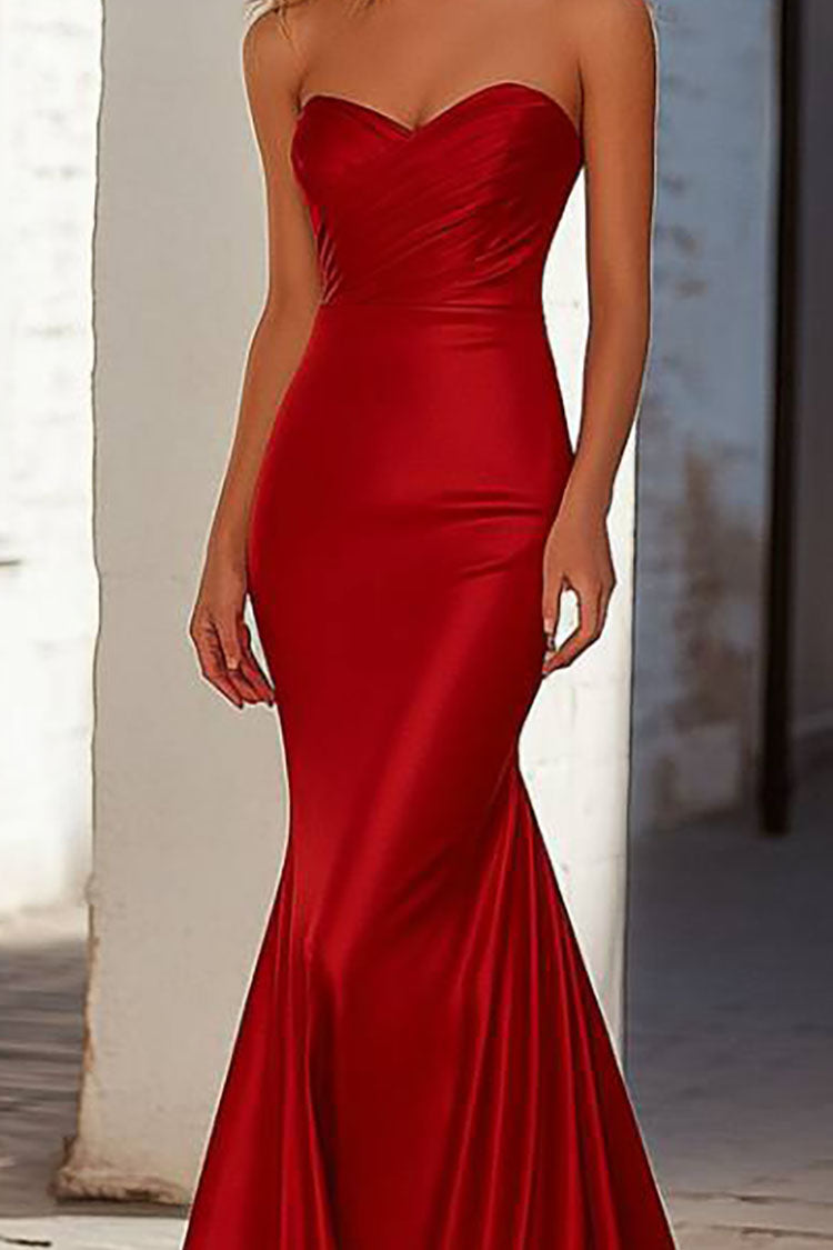 Red Mermaid Strapless Corset Long Prom Dress