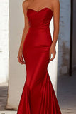Red Mermaid Strapless Corset Long Prom Dress