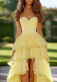Yellow Corset Long Prom Dress with Appliques Ruffles