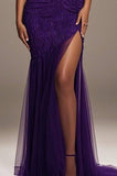 Mermaid Purple Spaghetti Straps Prom Dress With Slit