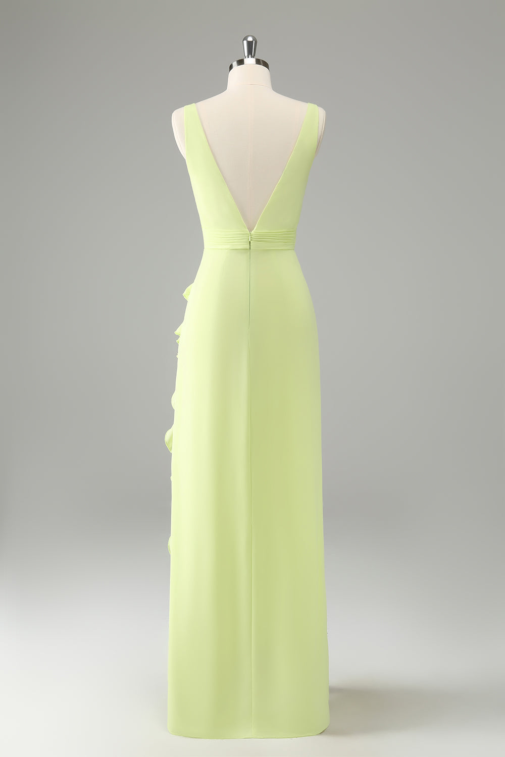 Lemon Deep V Neck Ruffles Wedding Guest Dress with Slit