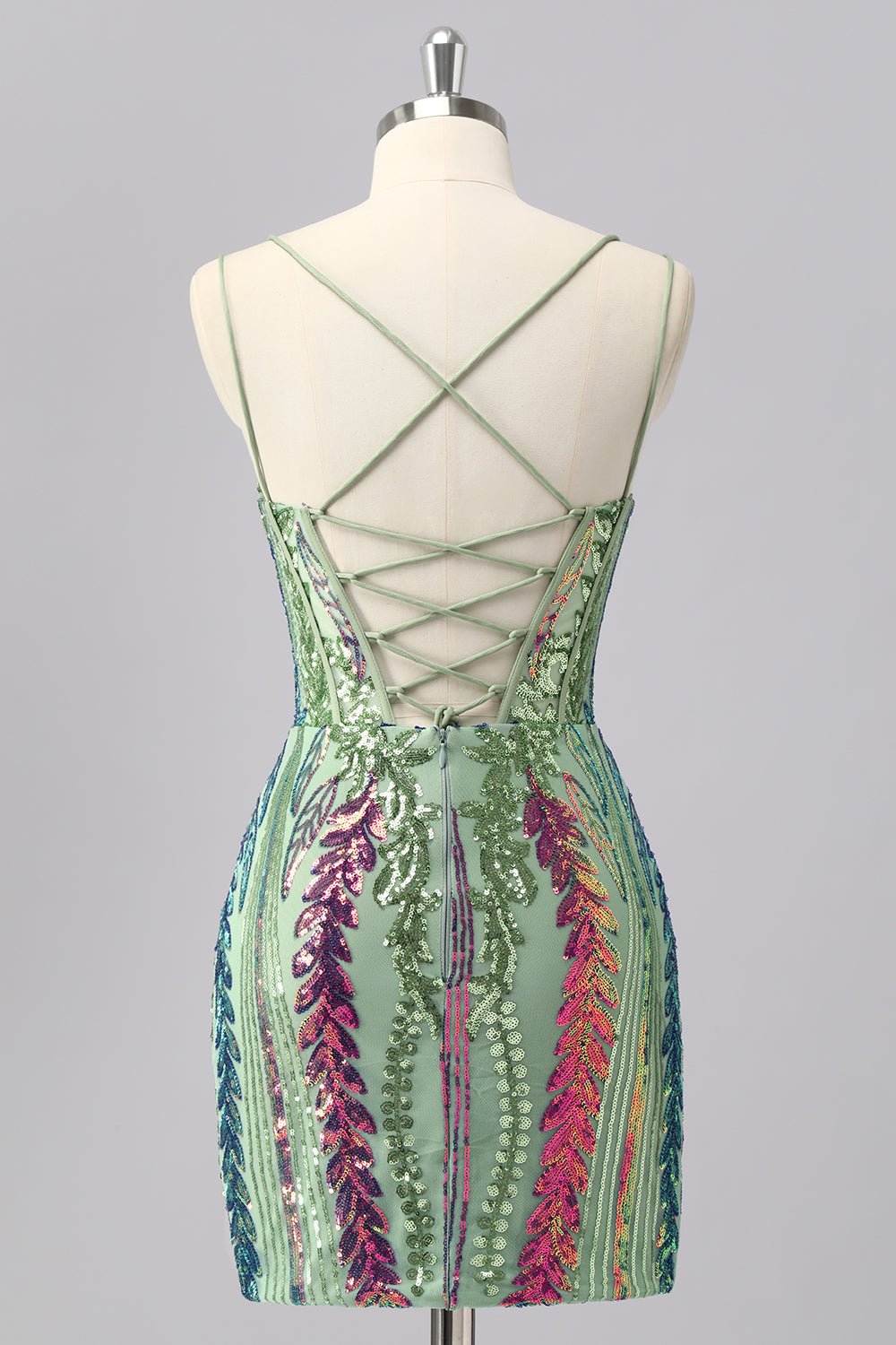 Sparkly Dark Purple Spaghetti Straps Corset Unique Homecoming Dress with Sequins