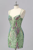 Sparkly Dark Purple Spaghetti Straps Corset Unique Homecoming Dress with Sequins