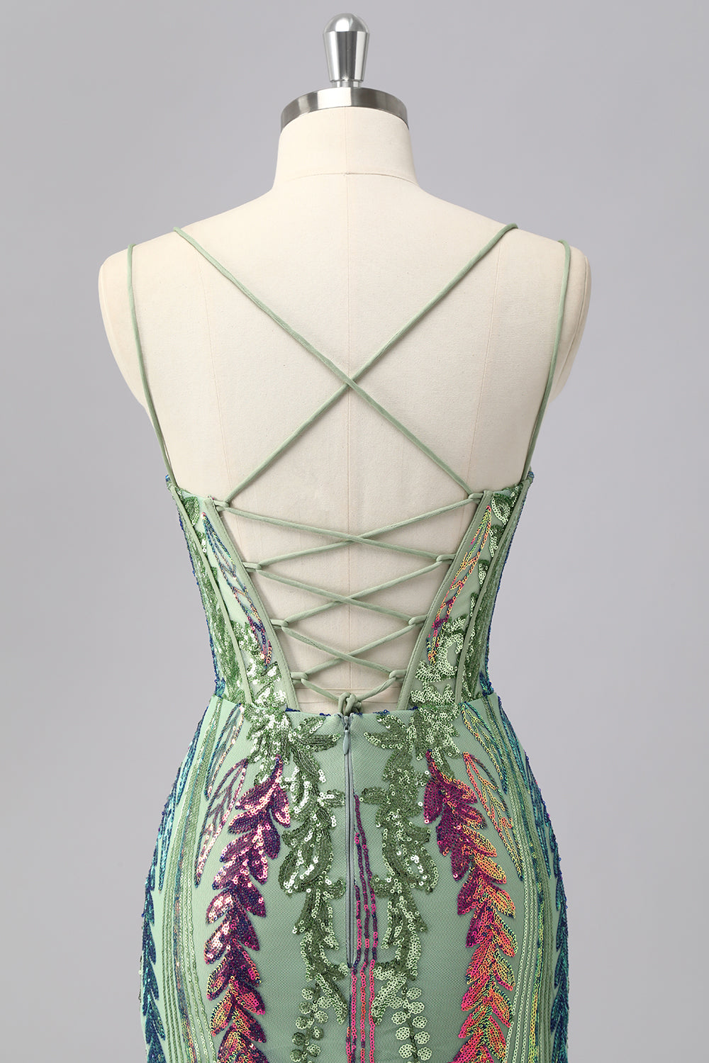 Sparkly Dark Purple Spaghetti Straps Corset Unique Homecoming Dress with Sequins