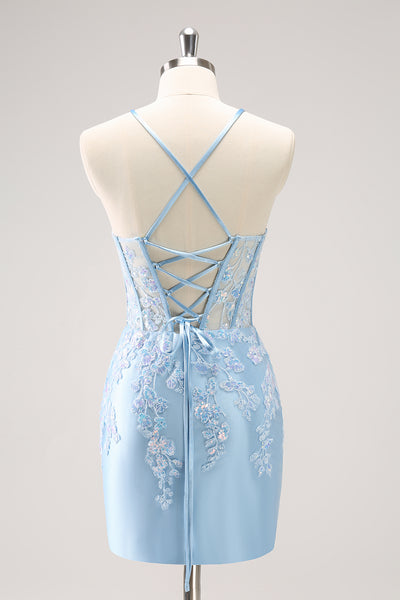 Zapaka Women Blue Corset Tight Short Homecoming Dress with Sequins Applique Party Dress with Criss Cross Back, Blue / US18W Zapaka Women Blue Corset Tight Short Homecoming Dress with Sequins Applique Party Dress with Criss Cross Back, Blue / US18W