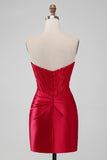 Sparkly Red Bodycon Strapless Short Homecoming Dress with Beading