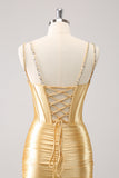 Golden Spaghetti Straps Bodycon Corset Homecoming Dress with Sequins