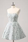 Grey Green Sweetheart A-Line Brocade Corset Floral Mini Homecoming Dress