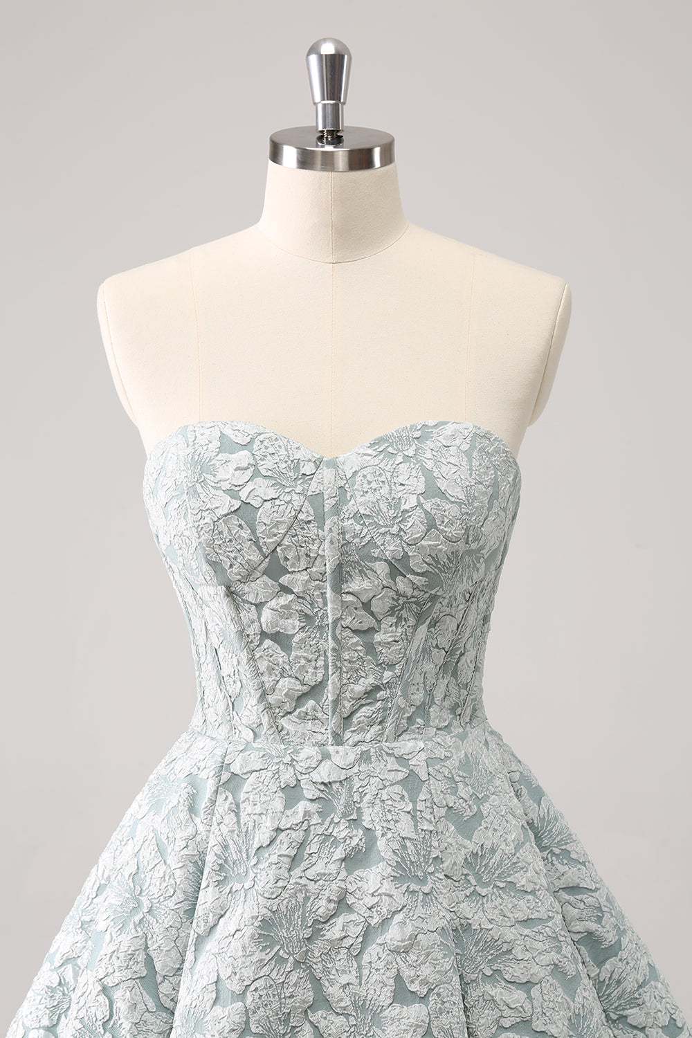 Grey Green Sweetheart A-Line Brocade Corset Floral Mini Homecoming Dress