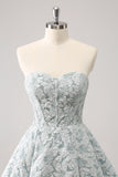 Grey Green Sweetheart A-Line Brocade Corset Floral Mini Homecoming Dress