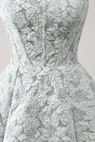 Grey Green Sweetheart A-Line Brocade Corset Floral Mini Homecoming Dress