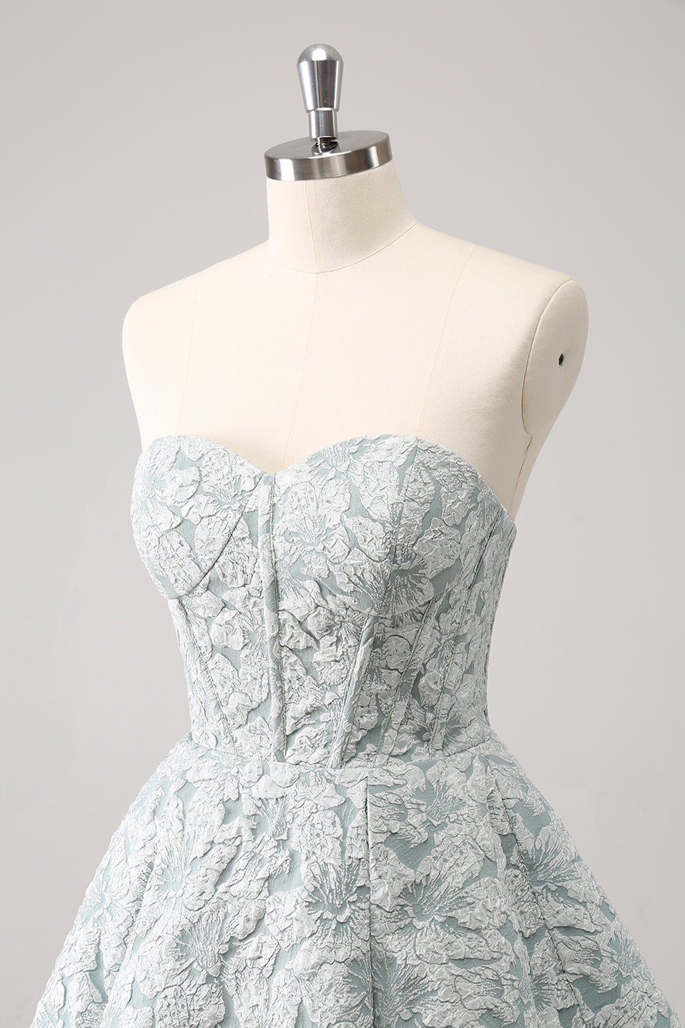 Grey Green Sweetheart A-Line Brocade Corset Floral Mini Homecoming Dress
