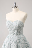 Grey Green Sweetheart A-Line Brocade Corset Floral Mini Homecoming Dress