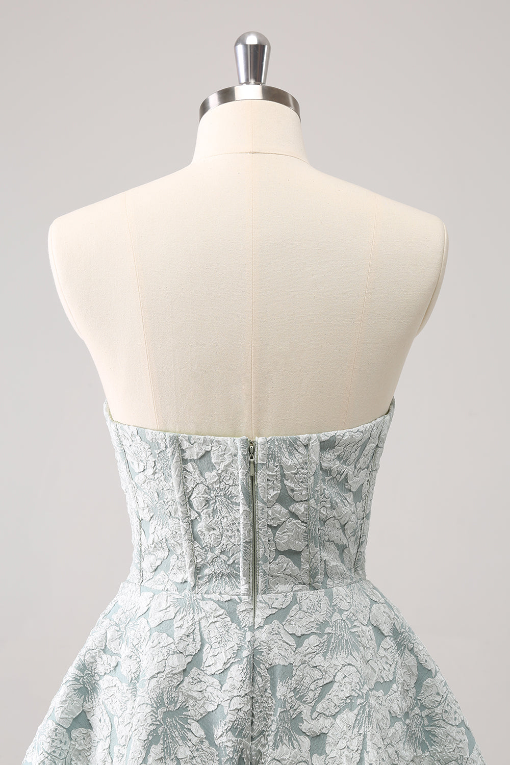 Grey Green Sweetheart A-Line Brocade Corset Floral Mini Homecoming Dress