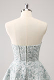 Grey Green Sweetheart A-Line Brocade Corset Floral Mini Homecoming Dress